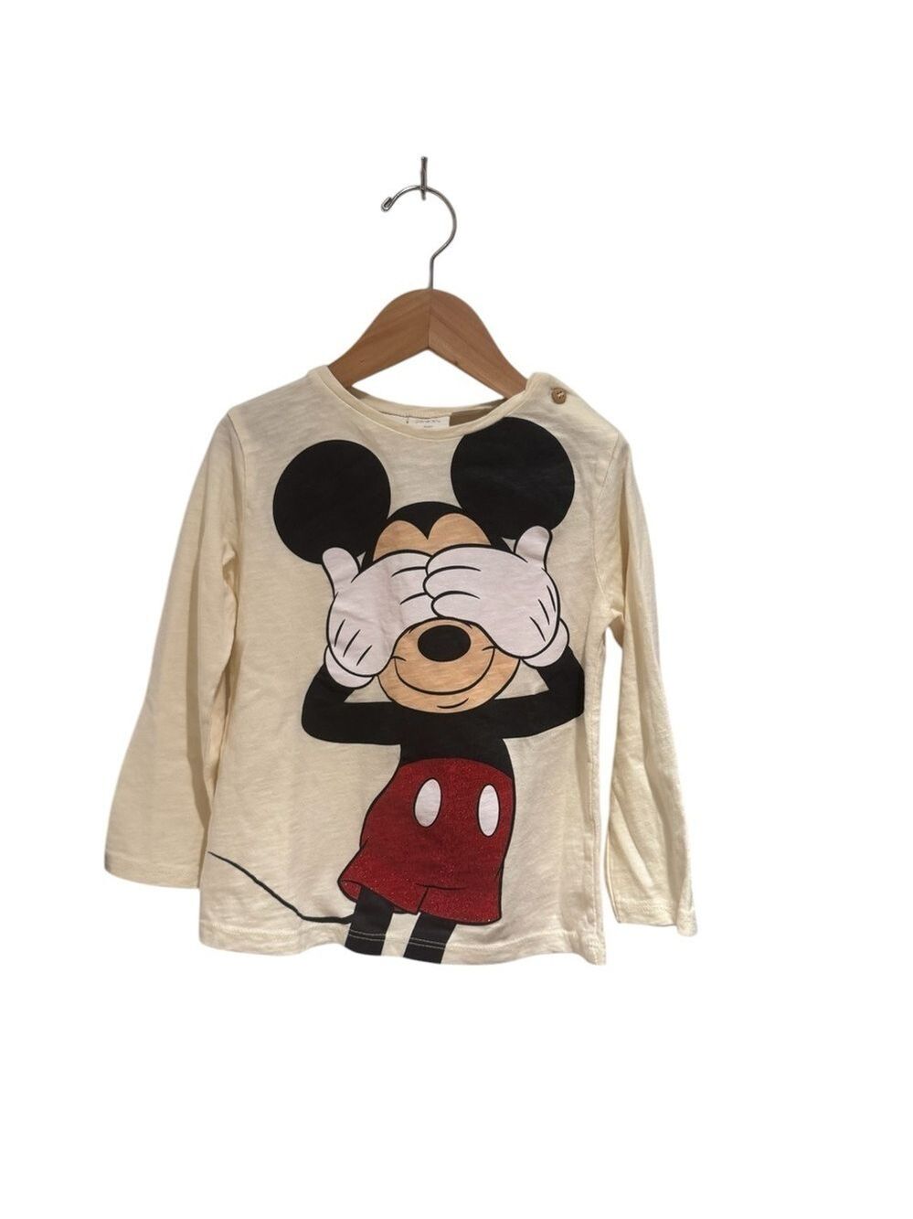 Disney x Zara Cream Long Sleeve Tee with Playful Mickey Mouse - size 4-5